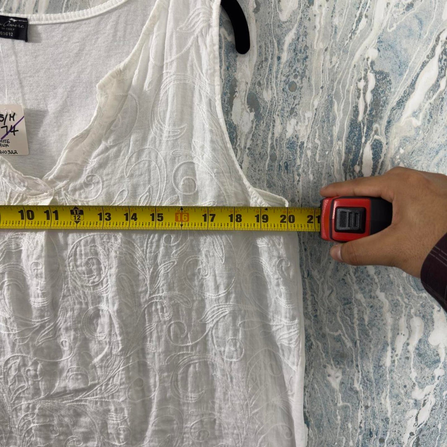 Boho Designer White Embroidered Tank Top (S/M)