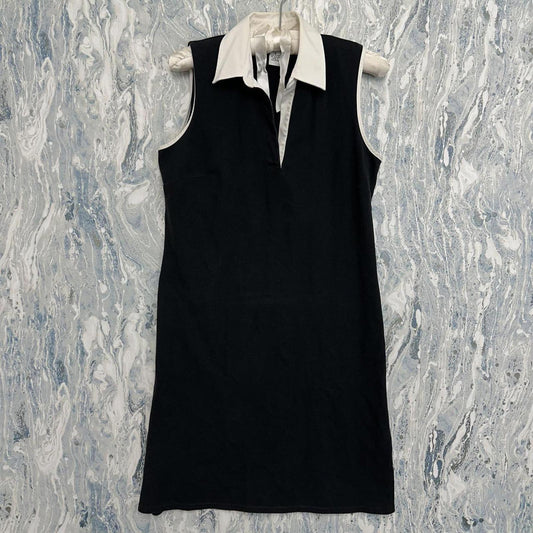 ANN TAYLOR LOFT Y2K Preppy Goth Black Sleeveless Dress with White Collar (S)