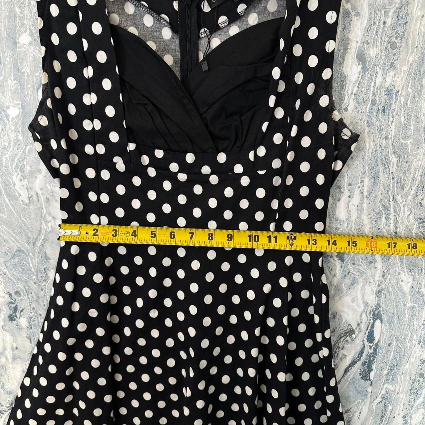 Classic Polka Dot Black & White Sleeveless Fit and Flare Dress (L)