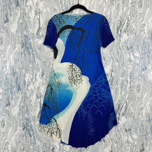 Blue Printed A-Line Dress (One Size)