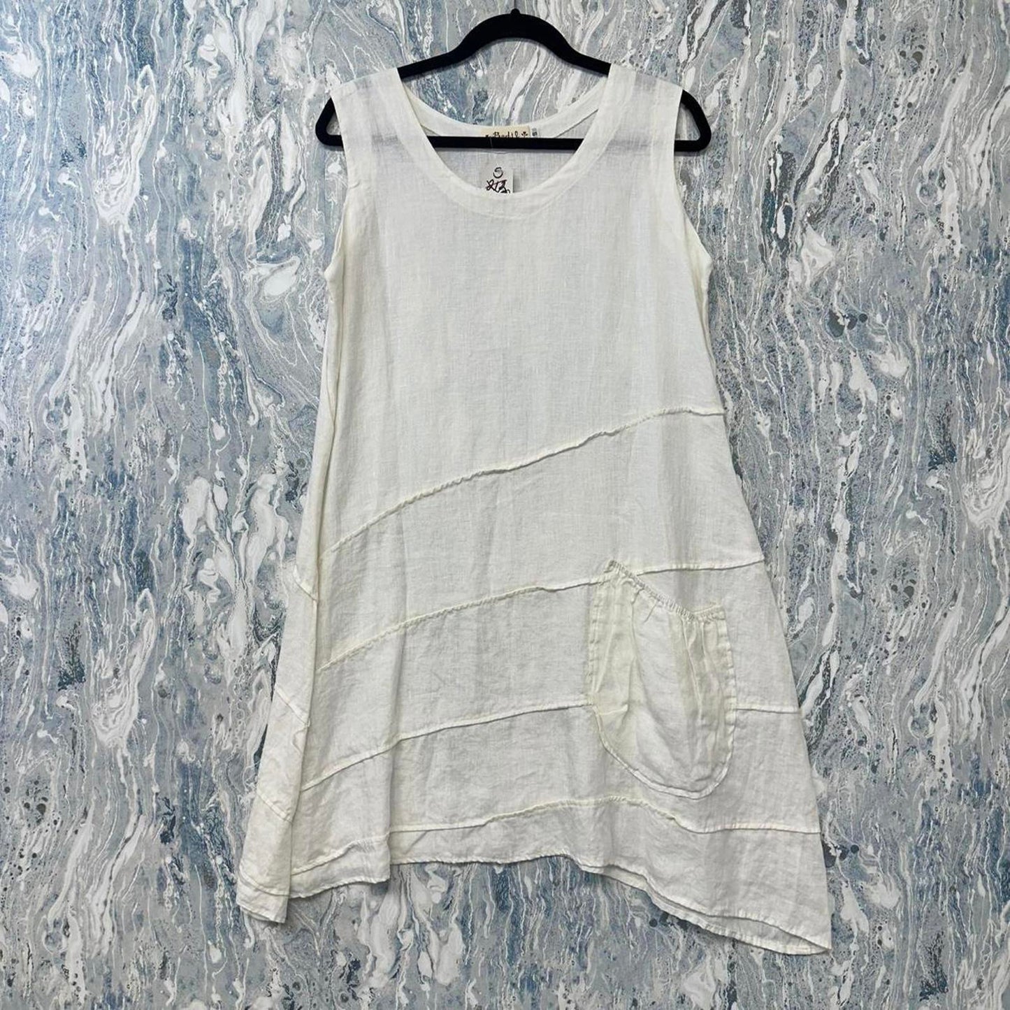 Bodil Boho White Sleeveless Tank Dress with Pocket (S)