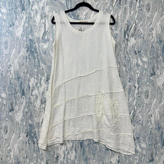 Bodil Boho White Sleeveless Tank Dress with Pocket (S)