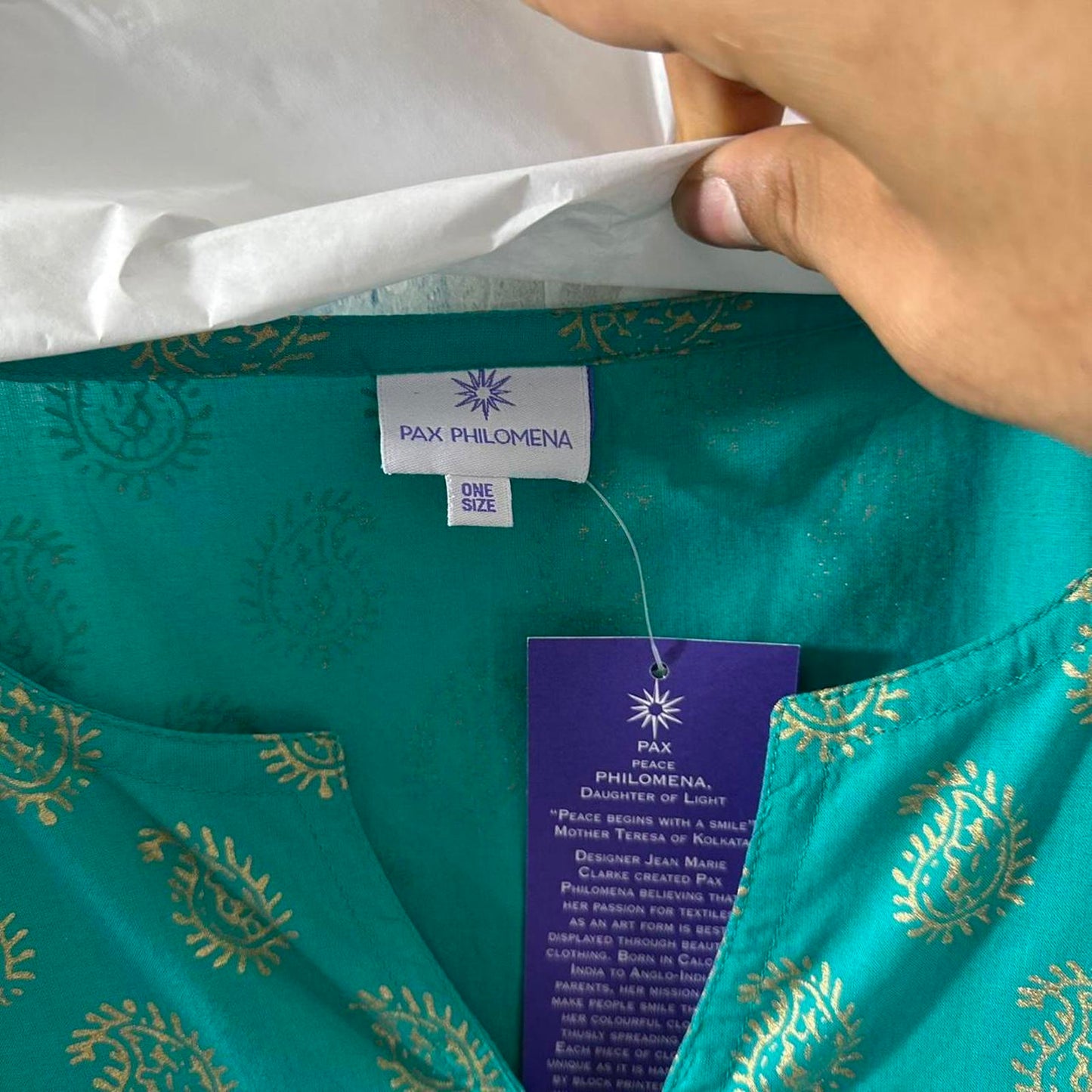 Designer Teal Printed Kaftan (One Size)