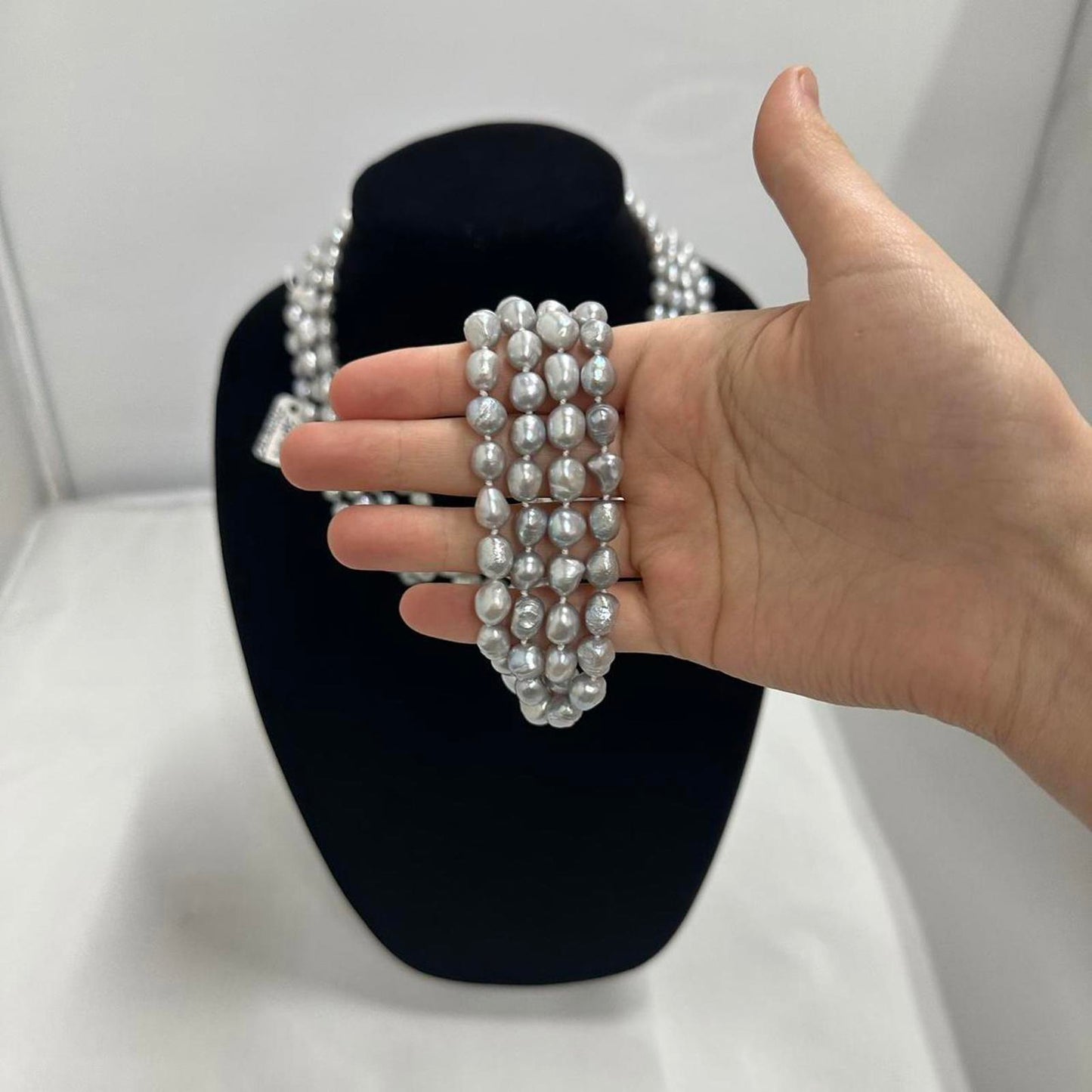 Classic Vintage Silver Pearl Multi-Strand Necklace Set