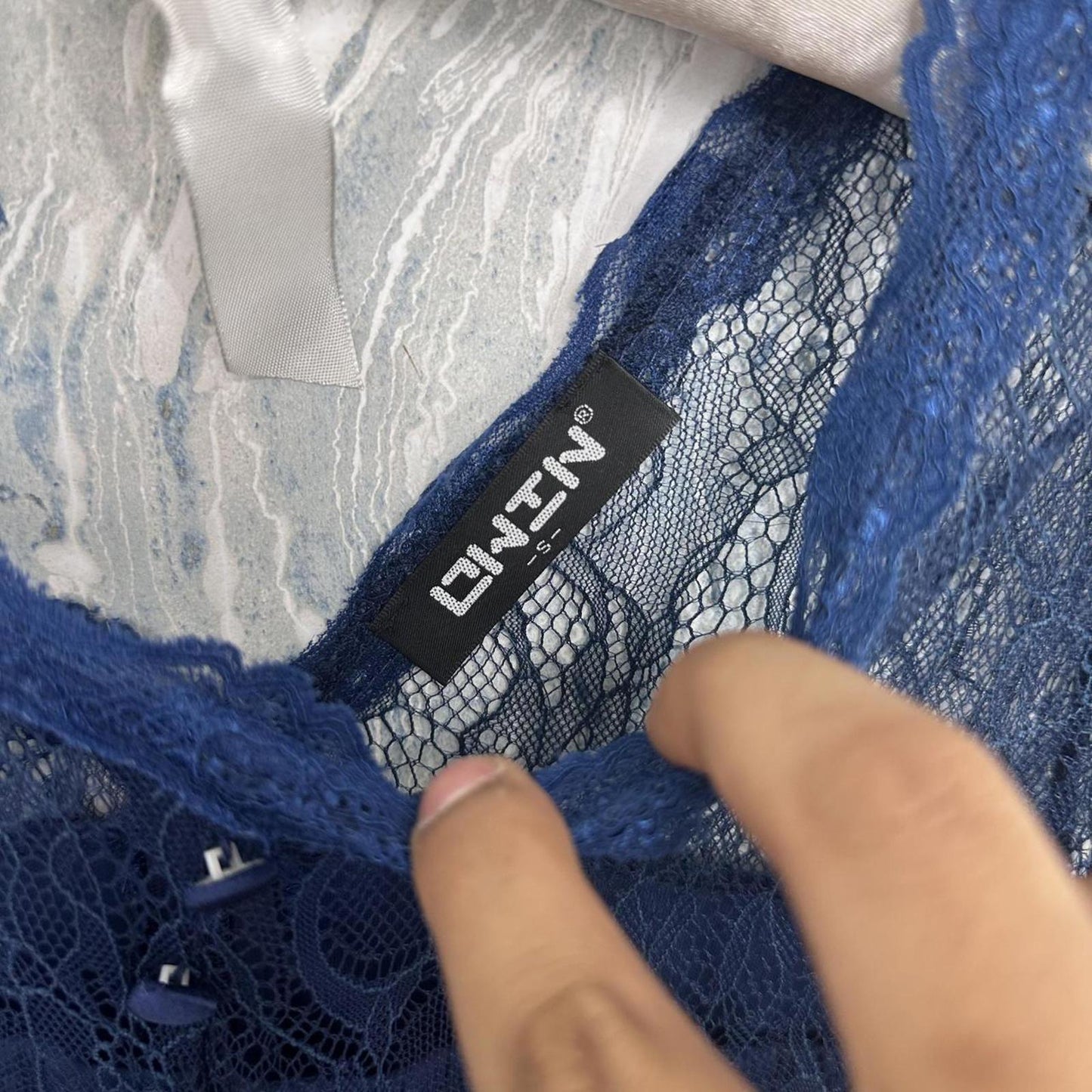 Fairycore Boho Lace Mesh Navy Blue Maxidress (S)