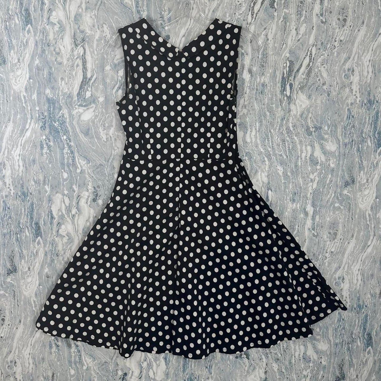 Classic Polka Dot Black & White Sleeveless Fit and Flare Dress (L)
