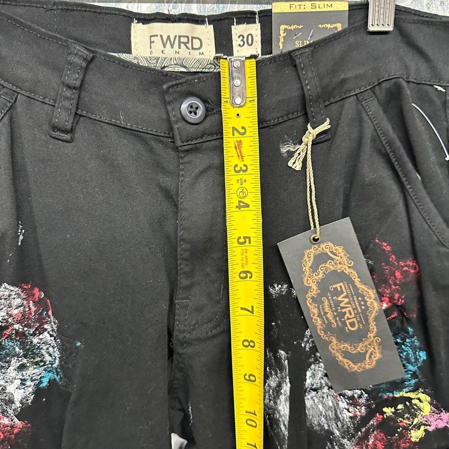 FWRD BNWT Slim Fit Black Paint Splatter Pants (30)