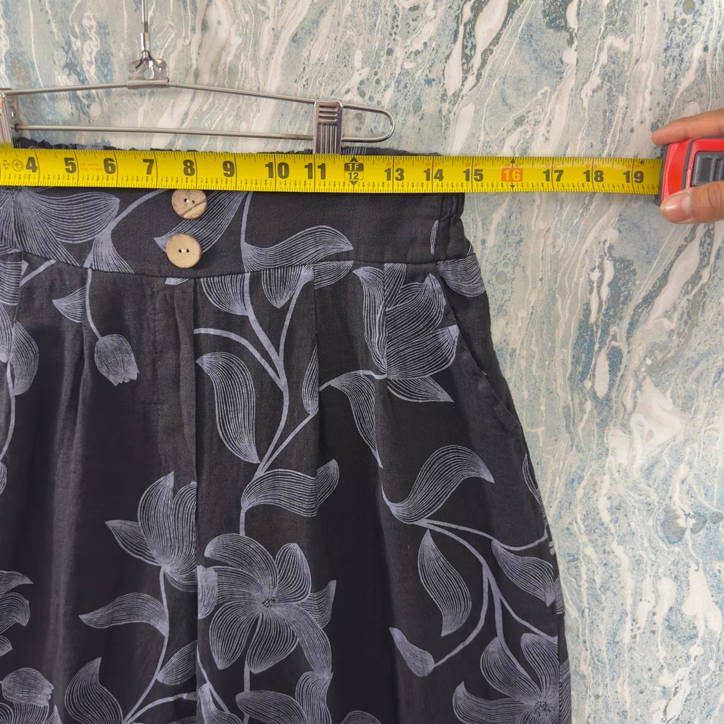 Boho Black Floral Wide-Leg Trousers (S/M)