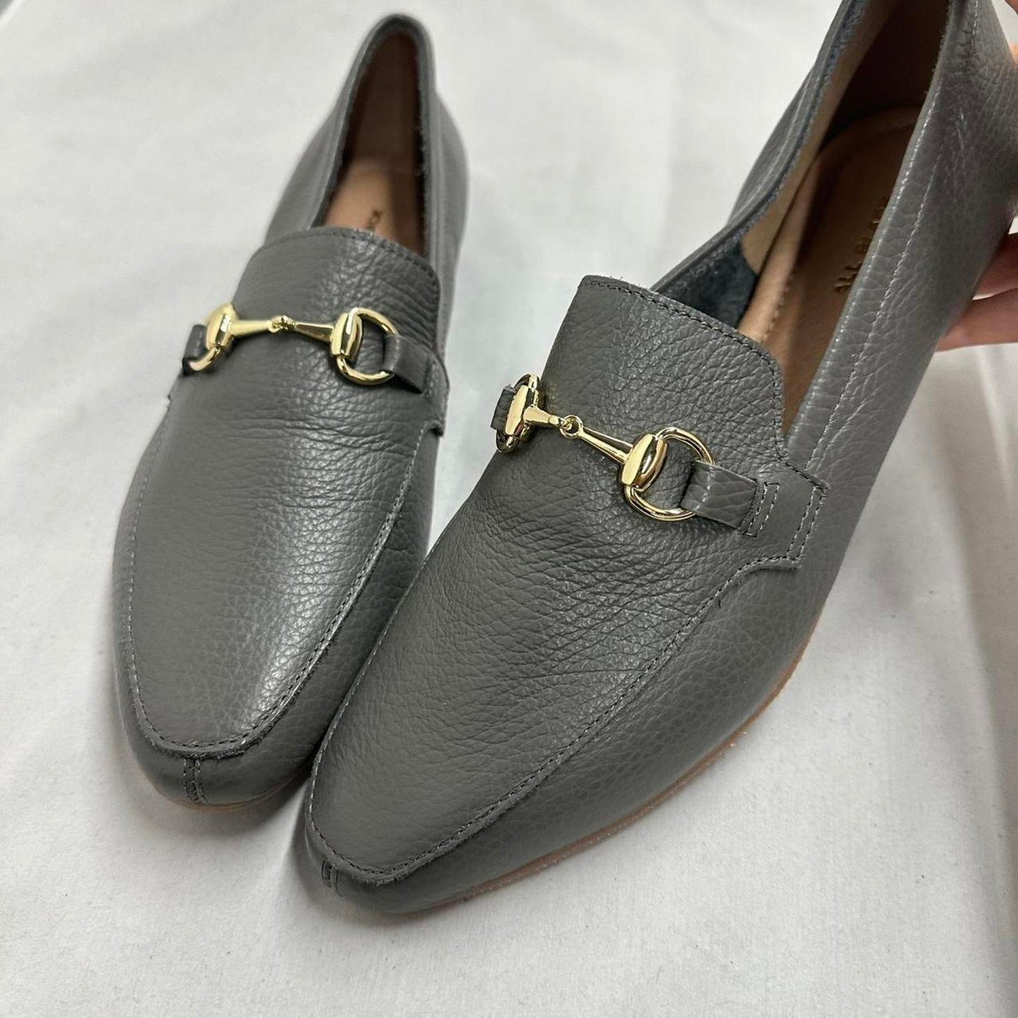Designer Gray Leather Loafer Links (40)