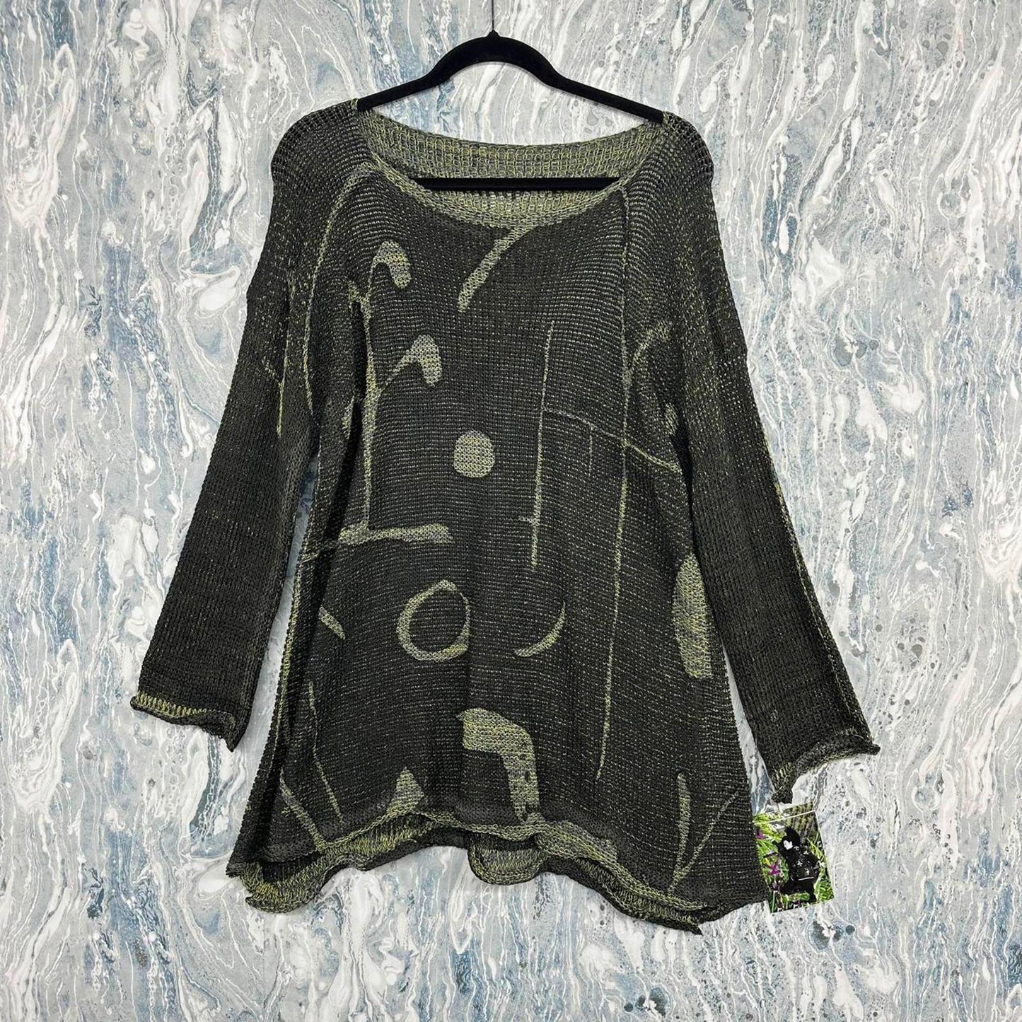 Dark Green Abstract Knit Sweater (One Size)