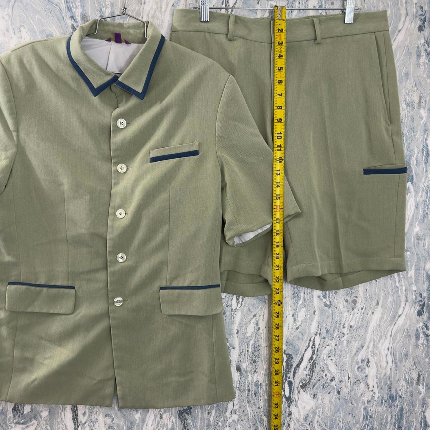 Preppy Sage Green Short Sleeve Blazer & Shorts Suit Set (M)