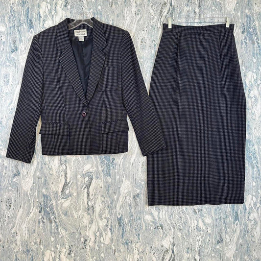 Preppy Black Houndstooth Blazer and Skirt Set (8)