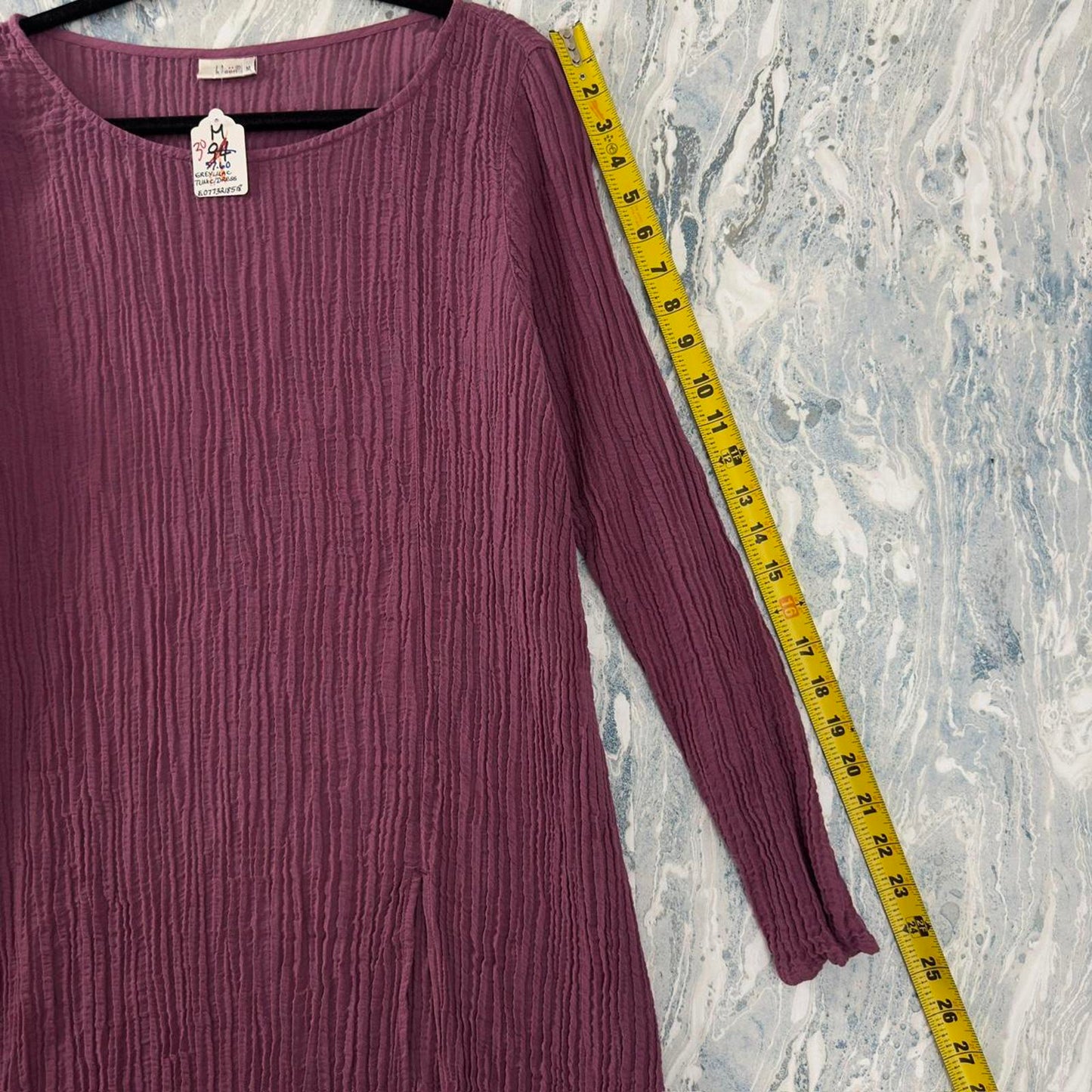 Boho Purple Crinkle Long Sleeve Midi Dress (M)