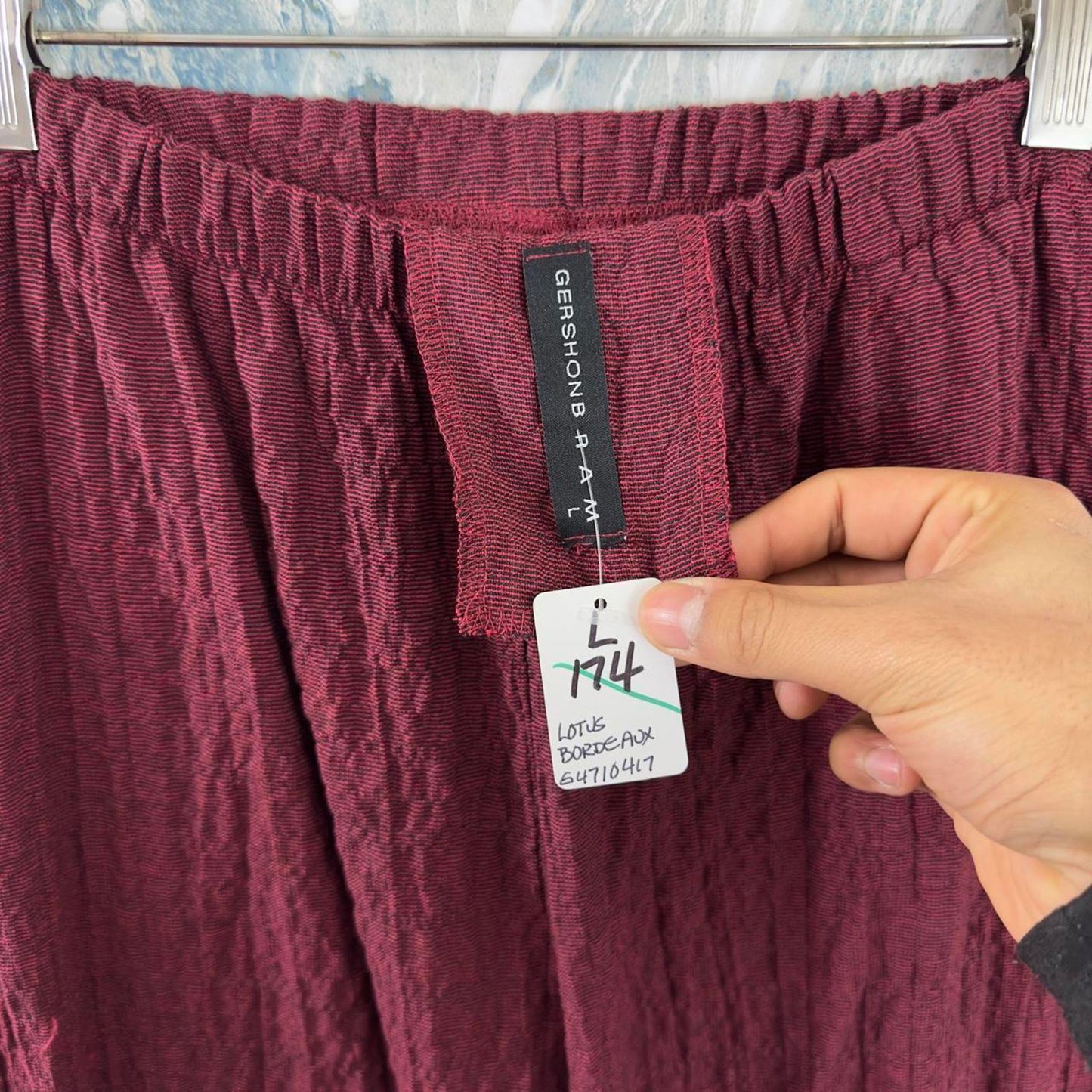 Designer Burgundy Textured Wide Leg Pants (L)