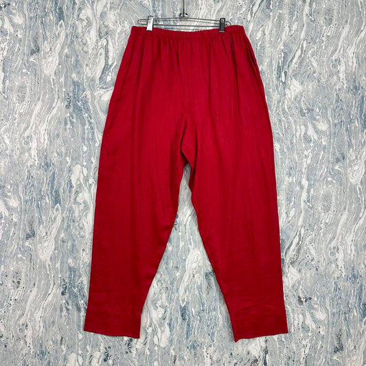 Designer Red Linen High-Waisted Trousers (2)