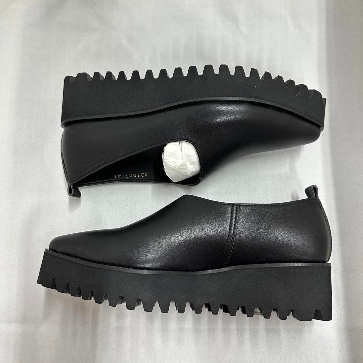 Sleek Black Platform Asymmetrical Leather Loafers (10.5)