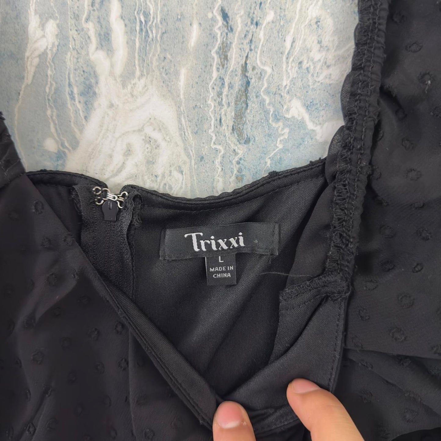 Trixxi Whimsygoth Black Ruffled Mini Dress with Puff Sleeves (L)