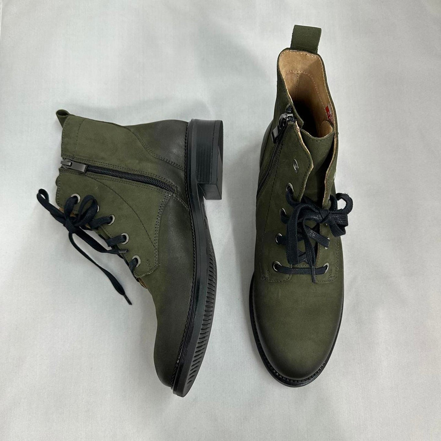 Olive Green Lace-Up Leather Ankle Boots (8.5)