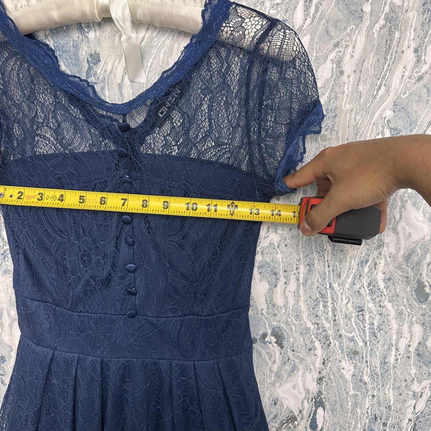 Fairycore Boho Lace Mesh Navy Blue Maxidress (S)