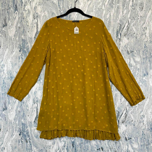 Mustard Yellow Polka Dot Ruffled Hem Tunic Dress (S)