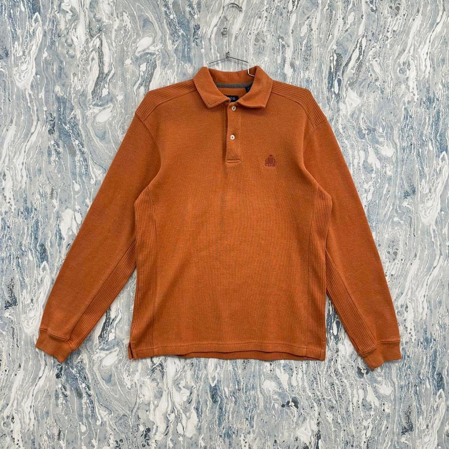 IZOD Ribbed Texture Burnt Orange Long Sleeve Polo Shirt (S)