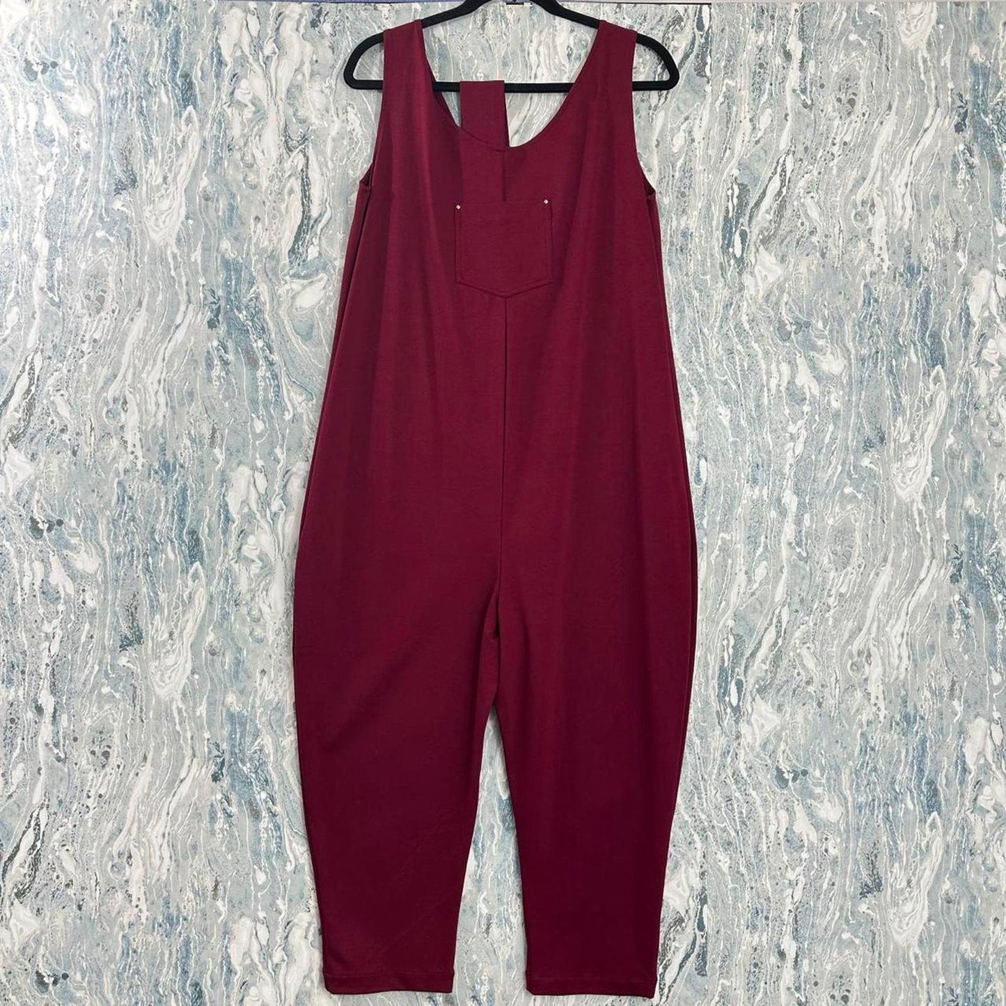 Boho Burgundy Sleeveless Jumpsuit w Belt (L/XL)