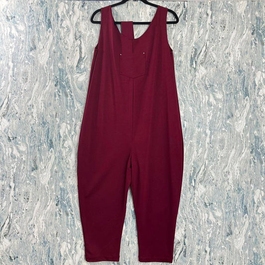 Boho Burgundy Sleeveless Jumpsuit w Belt (L/XL)