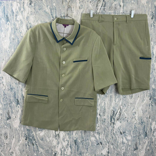 Preppy Sage Green Short Sleeve Blazer & Shorts Suit Set (L)