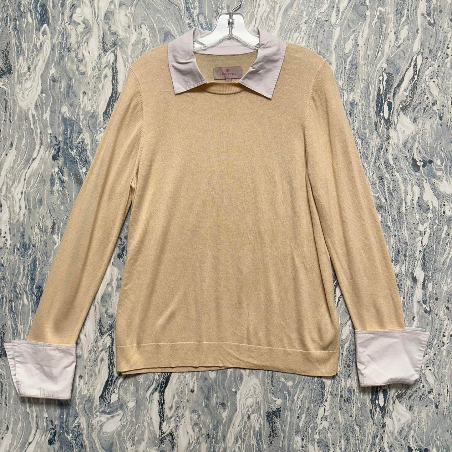 LAURIE FELT Minimalist Cream Sweater w White Collar (M)