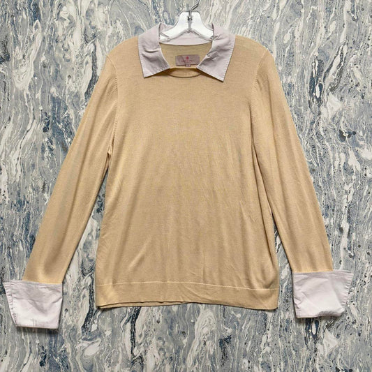 LAURIE FELT Minimalist Cream Sweater w White Collar (M)