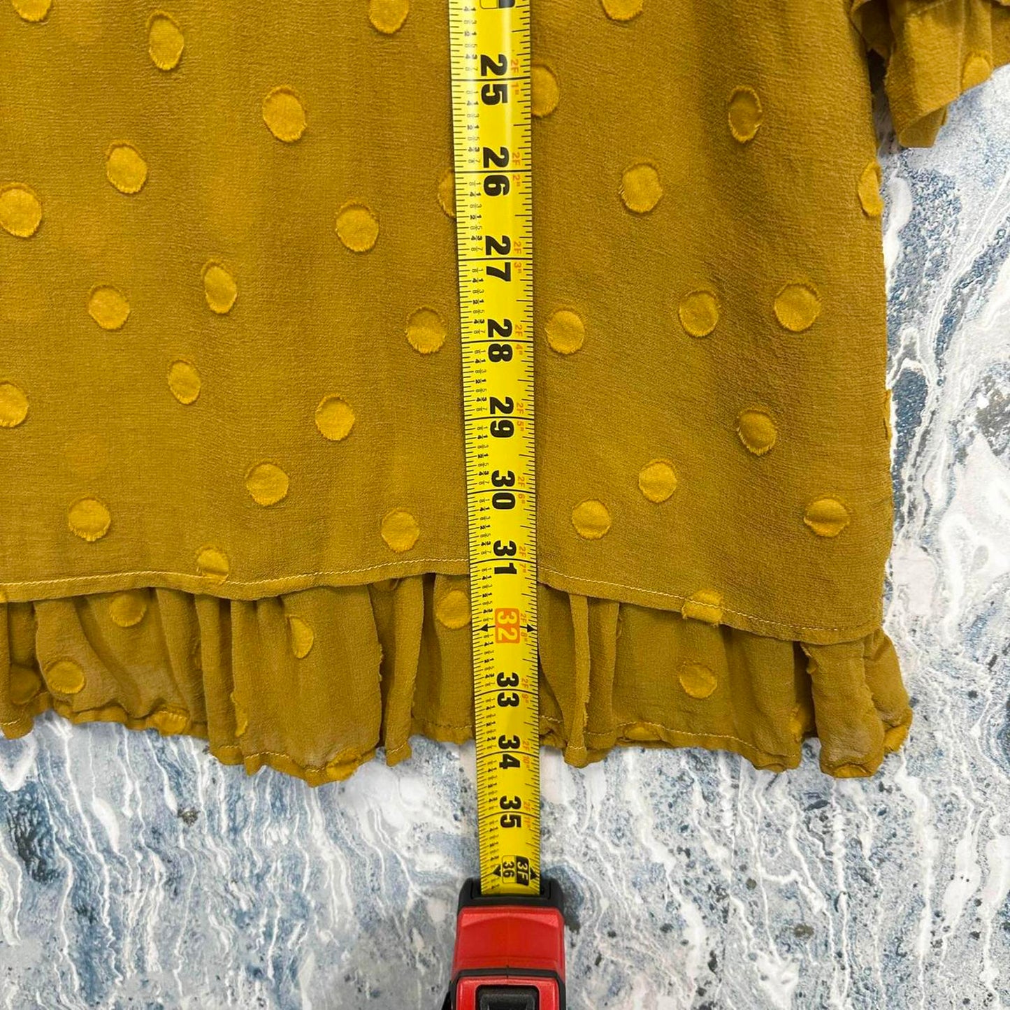 Mustard Yellow Polka Dot Ruffled Hem Tunic Dress (S)