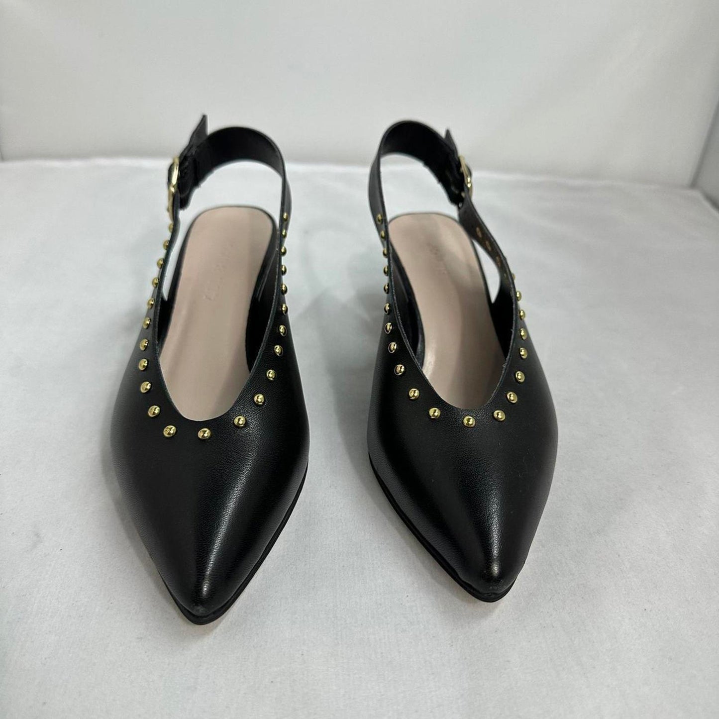Designer Regency Slingback Studded Black Kitten Heels (5.5)