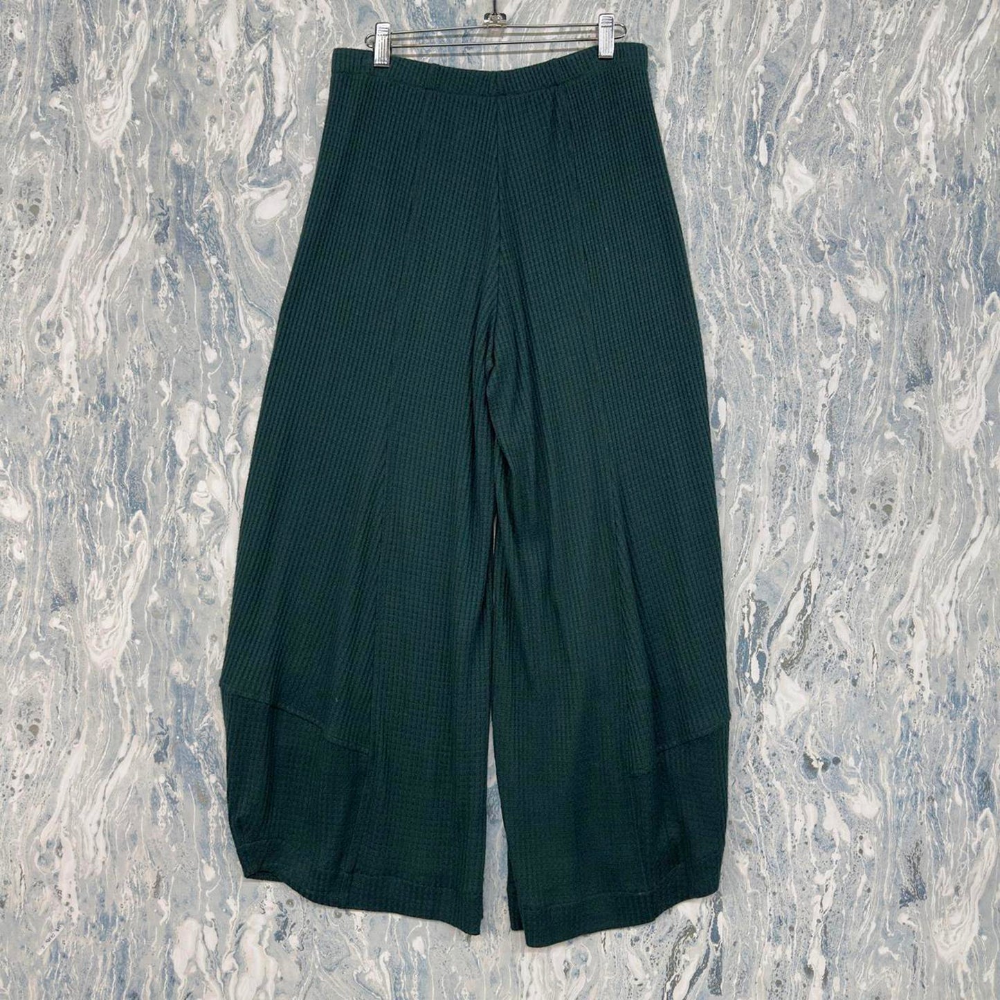 Dark Green Waffle Knit Wide-Leg Pants (2)
