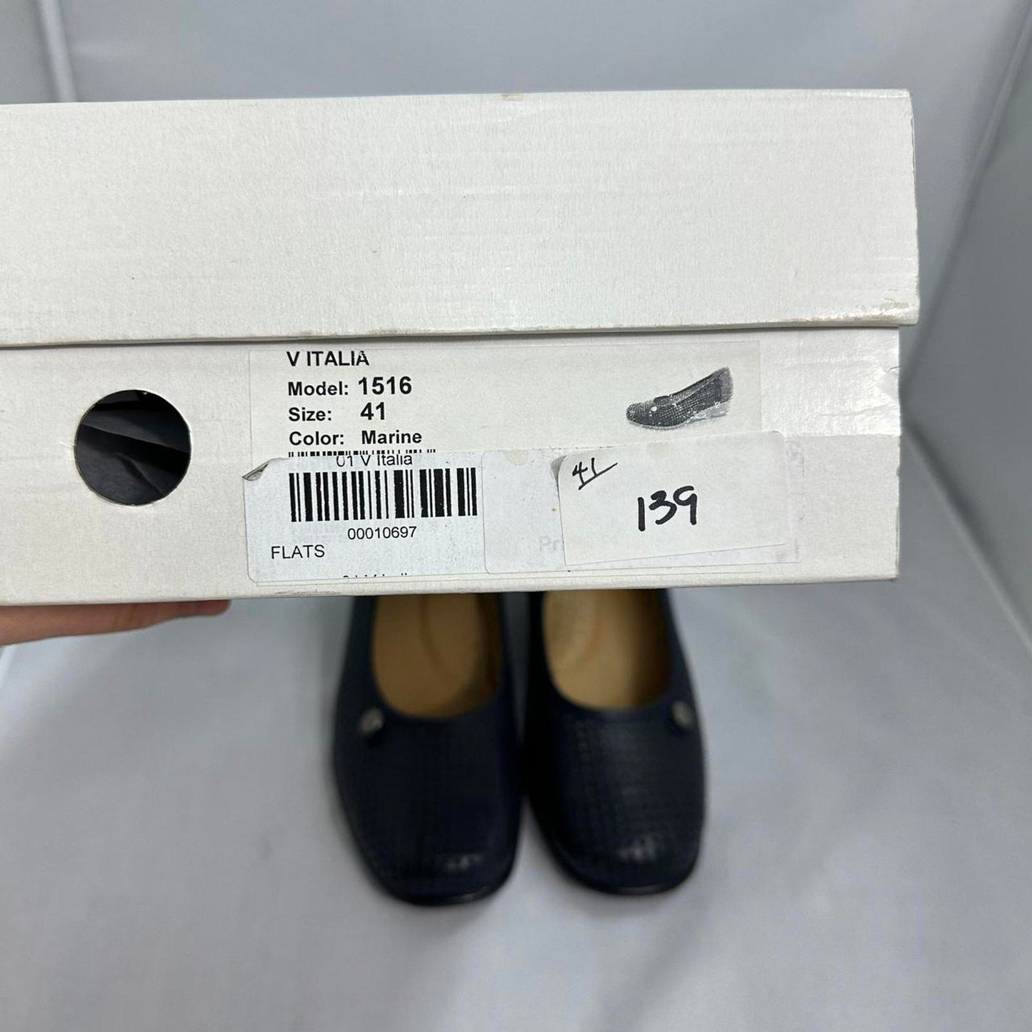 Perforated Navy Leather Wedge Shoes (9)