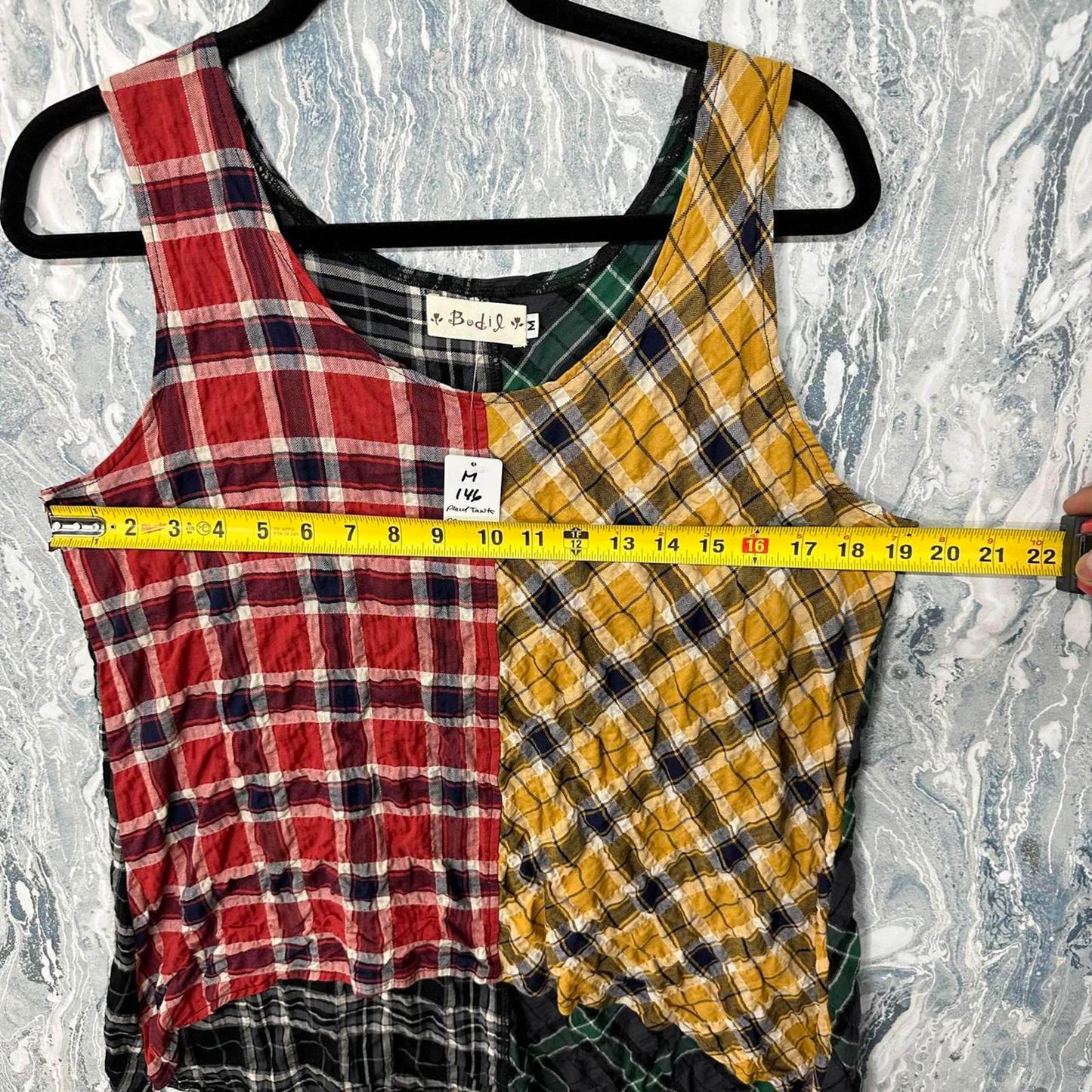 Designer Patchwork Plaid Sleeveless Top (M)