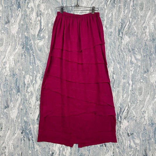 Designer Dragonfruit Pink Tiered Boho Maxi Skirt (S)