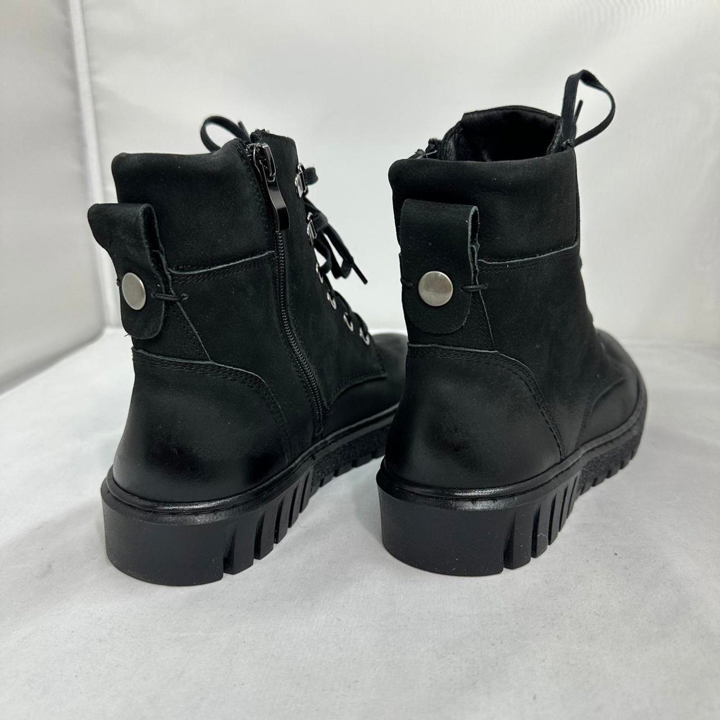 Black Lace-Up Leather Combat Ankle Boots (8.5)