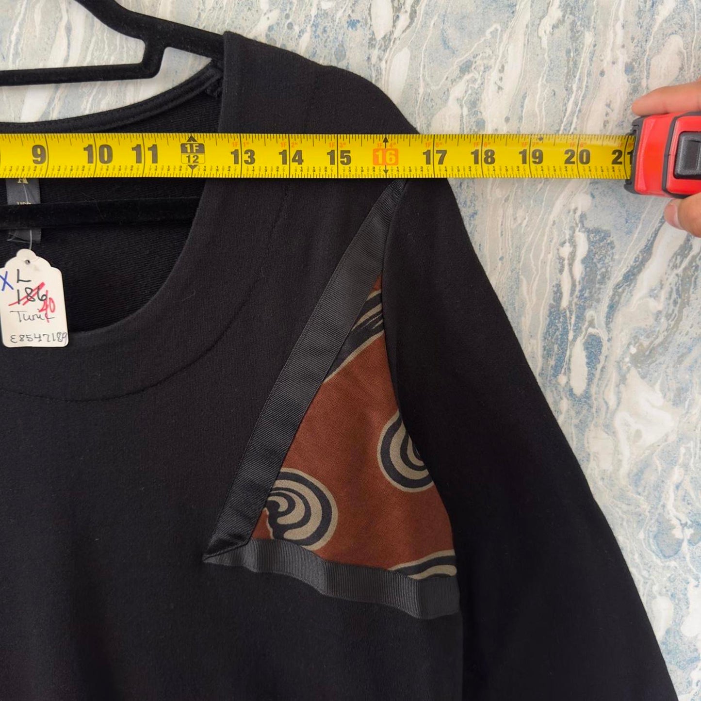 Boho Black Patchwork Geometric Pattern Tunic (XL)