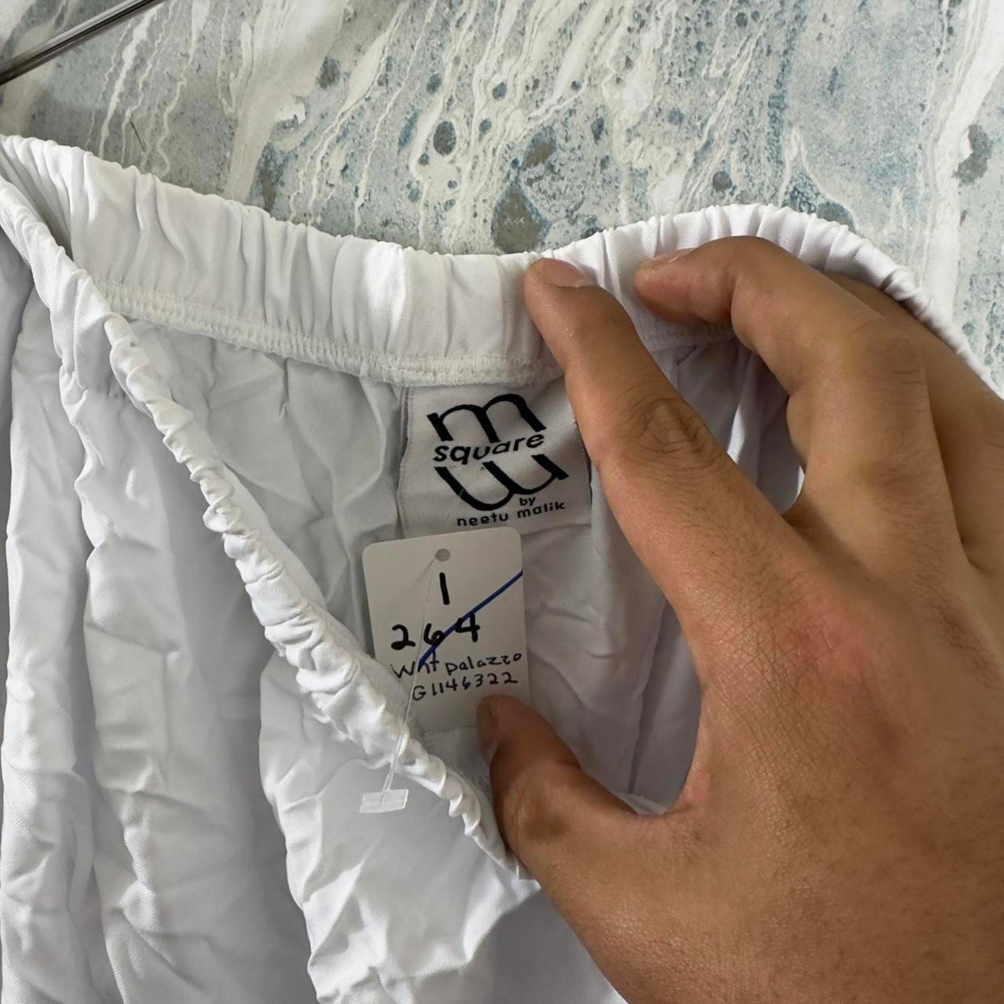 Boho Crinkle White Wide-Leg Pants (L)