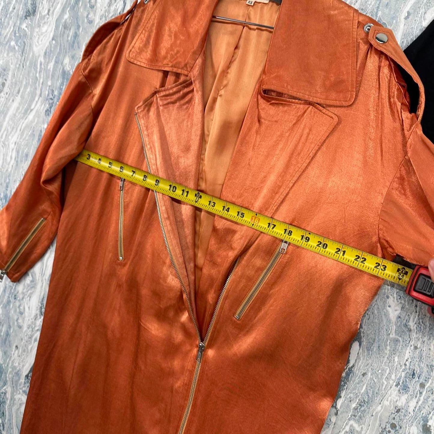 Free People Brenda Knight Orange Lux Silk Trench Coat (XS)