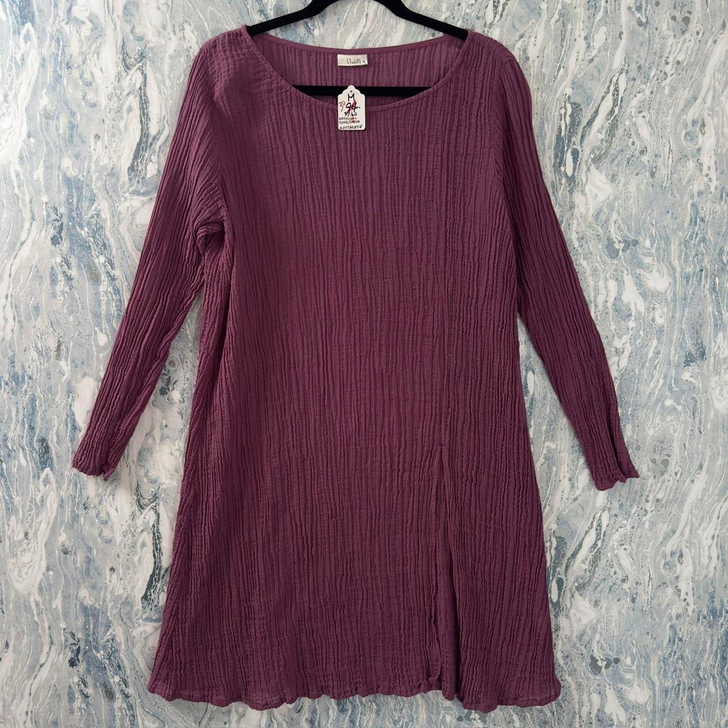 Boho Purple Crinkle Long Sleeve Midi Dress (M)
