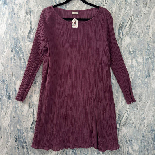 Boho Purple Crinkle Long Sleeve Midi Dress (M)