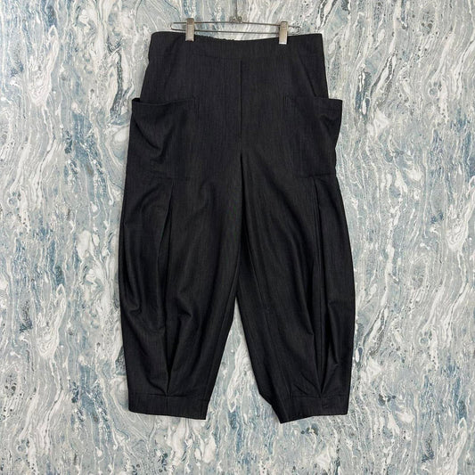 Designer Lux Preppy Dark Grey Pleated Pants (L)