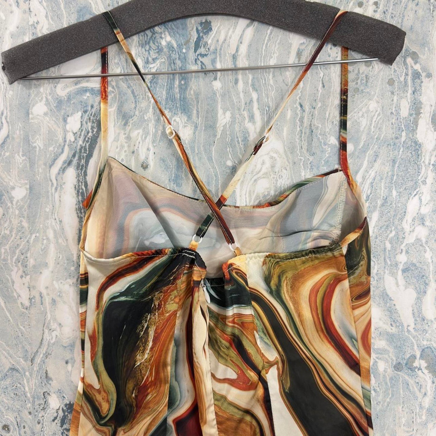 SHEIN Abstract Marble Print Maxi Dress with Spaghetti Straps (XS)