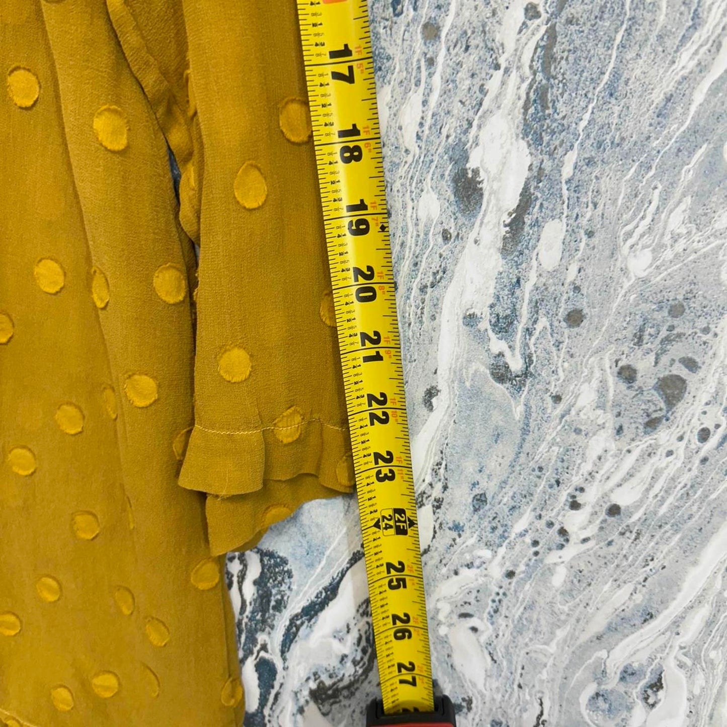 Mustard Yellow Polka Dot Ruffled Hem Tunic Dress (S)