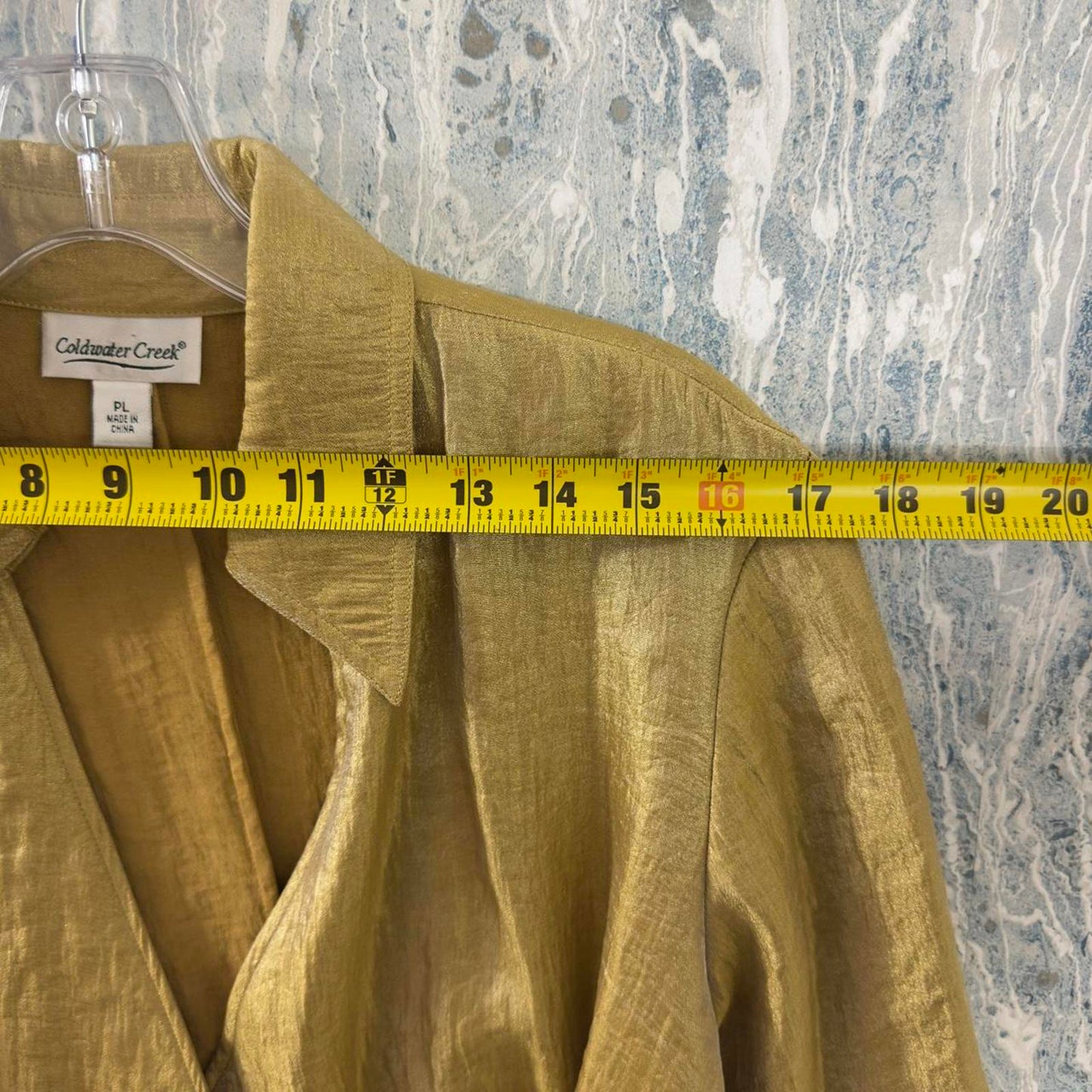 Vintage Coldwater Creek Metallic Gold Wrap Blouse with Tie Detail (PL)