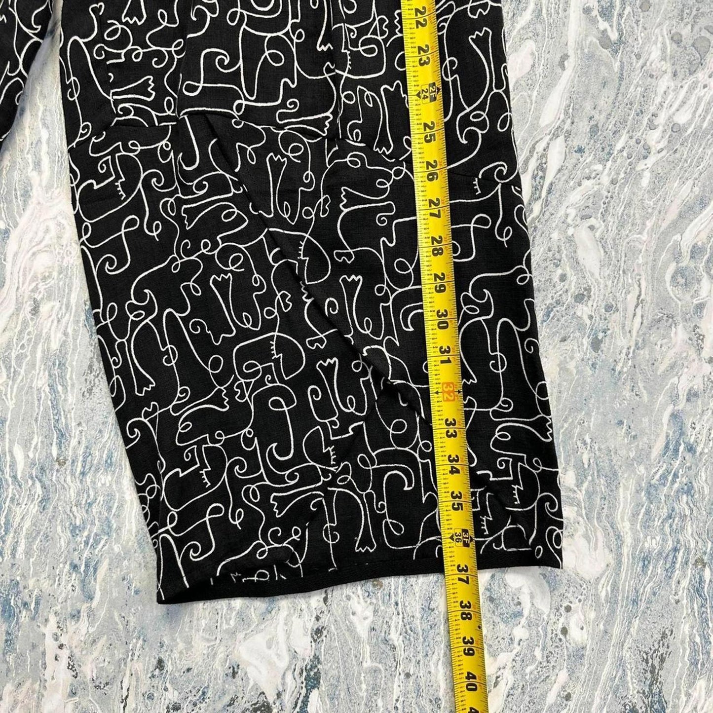 Vintage Abstract Line Art Wide-Leg Pants (L)