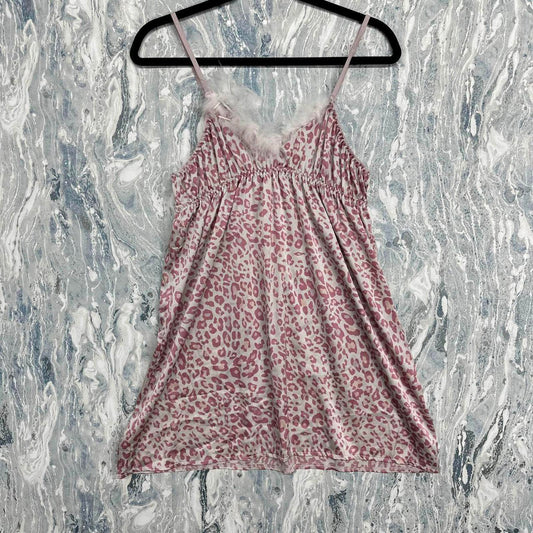 Pink Leopard Print Feather Trim Nightdress Slip (One Size)
