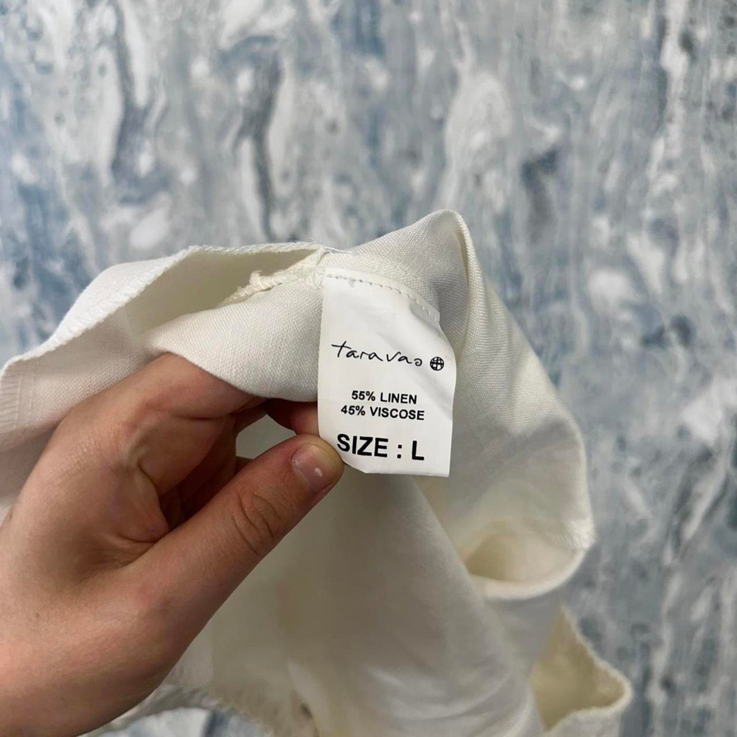 Taravao Designer White Elastic Waist Wide Leg Pants (L)