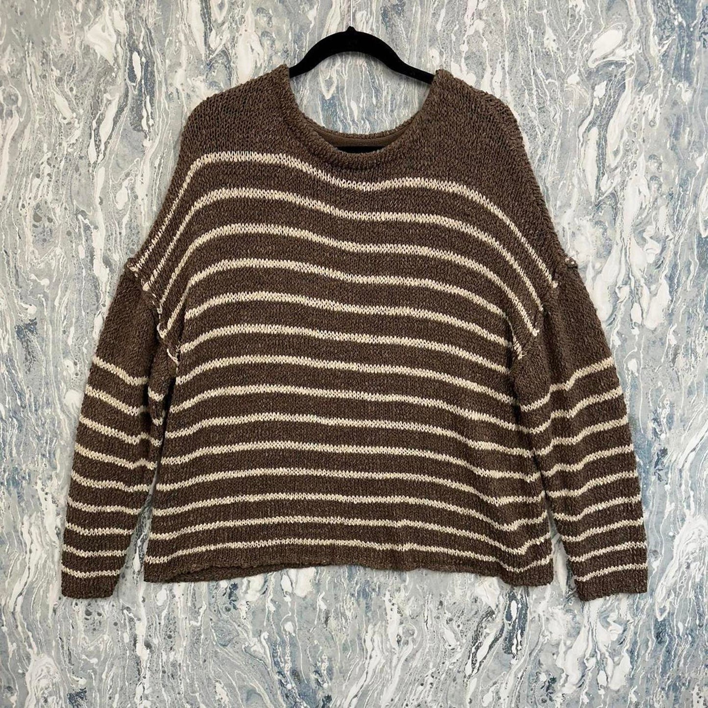 Designer Striped Brown Knit Oversized Sweater (L)